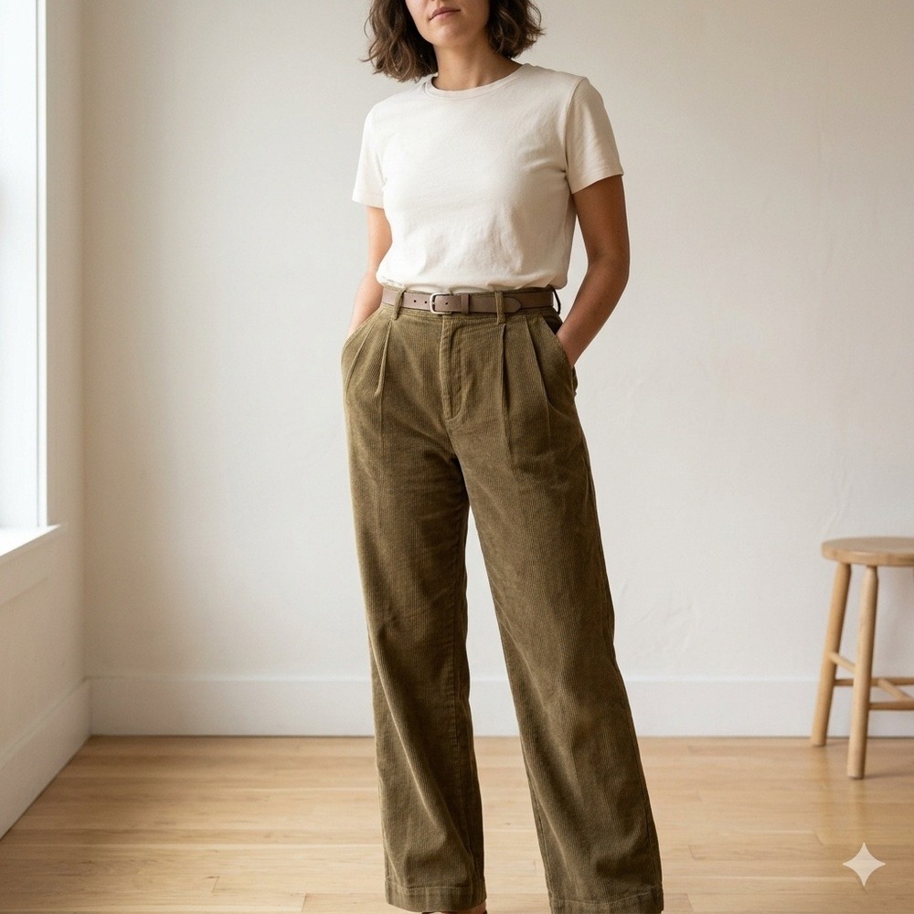 Everlane Pleated Wide Leg Pants Womens 14 Olive Green Linen High Rise Preppy